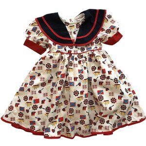 Vintage Toddler Boating Sailing Dress Size 2 Red White Blue Nautical